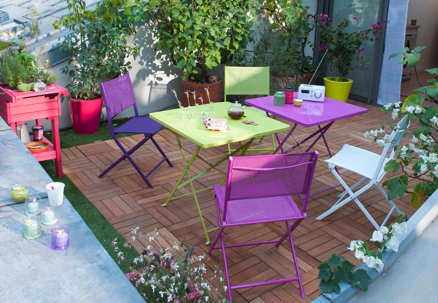 Table Mosaïque de Jardin pour Patio Cour Terrasse Balcon Café Bistrot Piscine Bleu/Blanc 60 x 70 cm